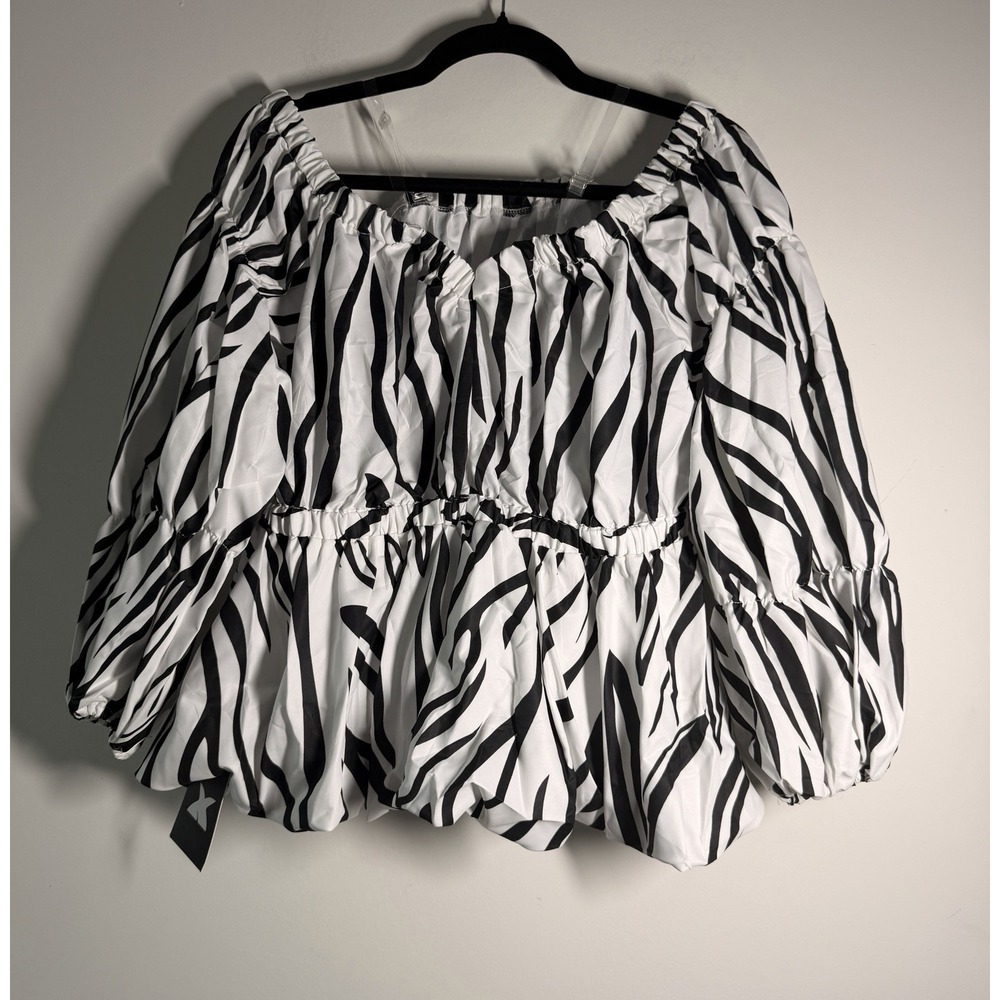 Xplus Wear Women's Off The Shoulder Zebra Print Top Puff Sleeve Fashionable XL